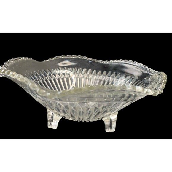 Jeannette Glass Footed Candy Dish Anniversary Pattern Ribbed Scalloped 6"x2.5" - Picture 1 of 6